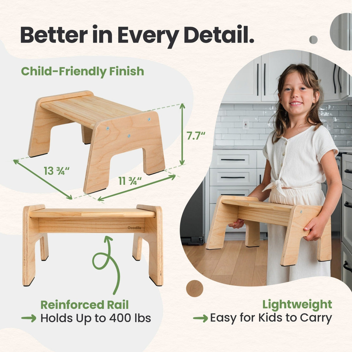 1-Step Wooden Stool for Kids(Multi-Purpose Step Stool for Kitchen, Bath, and Potty Training)