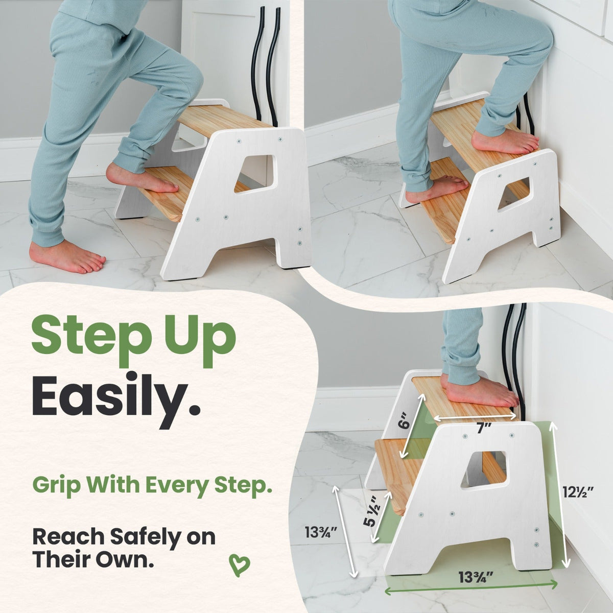 2-Step Wooden Stool for Toddlers(Step Stool for Children Ages 2+)