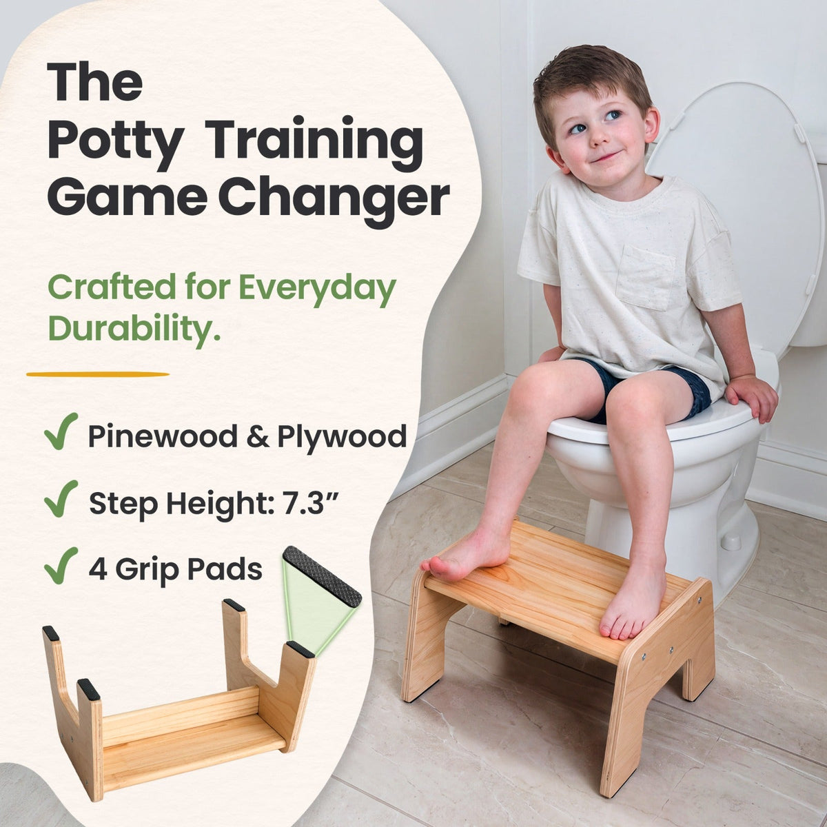 1-Step Wooden Stool for Kids(Multi-Purpose Step Stool for Kitchen, Bath, and Potty Training)