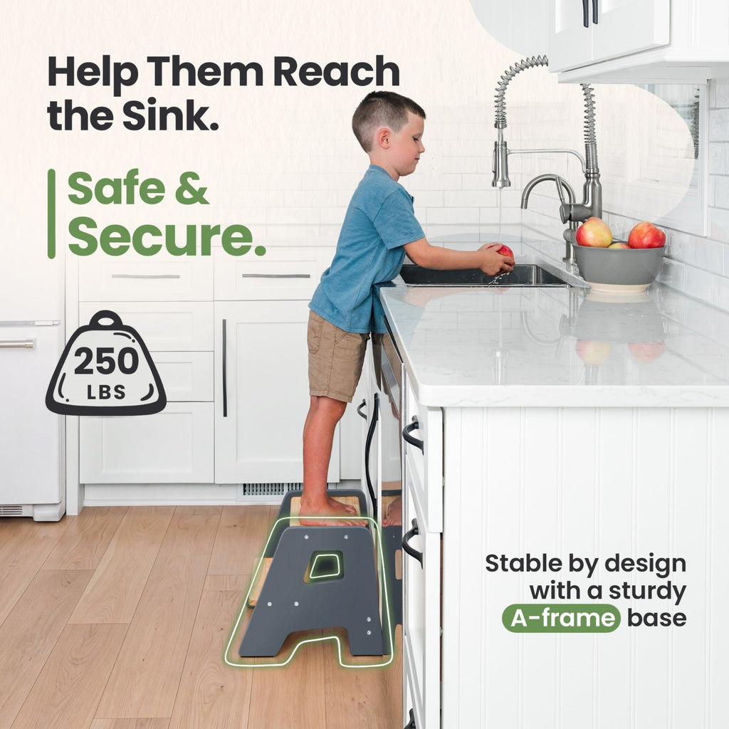 2-Step Wooden Stool for Toddlers(Step Stool for Children Ages 2+)