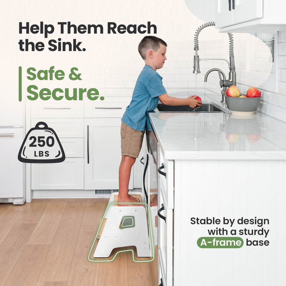 2-Step Wooden Stool for Toddlers(Step Stool for Children Ages 2+)