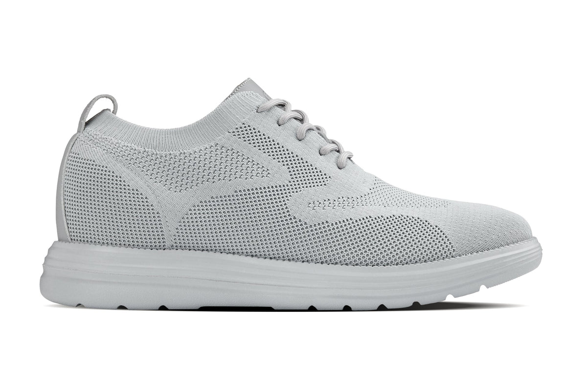 CALTO - X2640 - 2.8 Inches Taller (Pewter/Light Grey Sole) - Lace Up Casual Walker - Lightweight