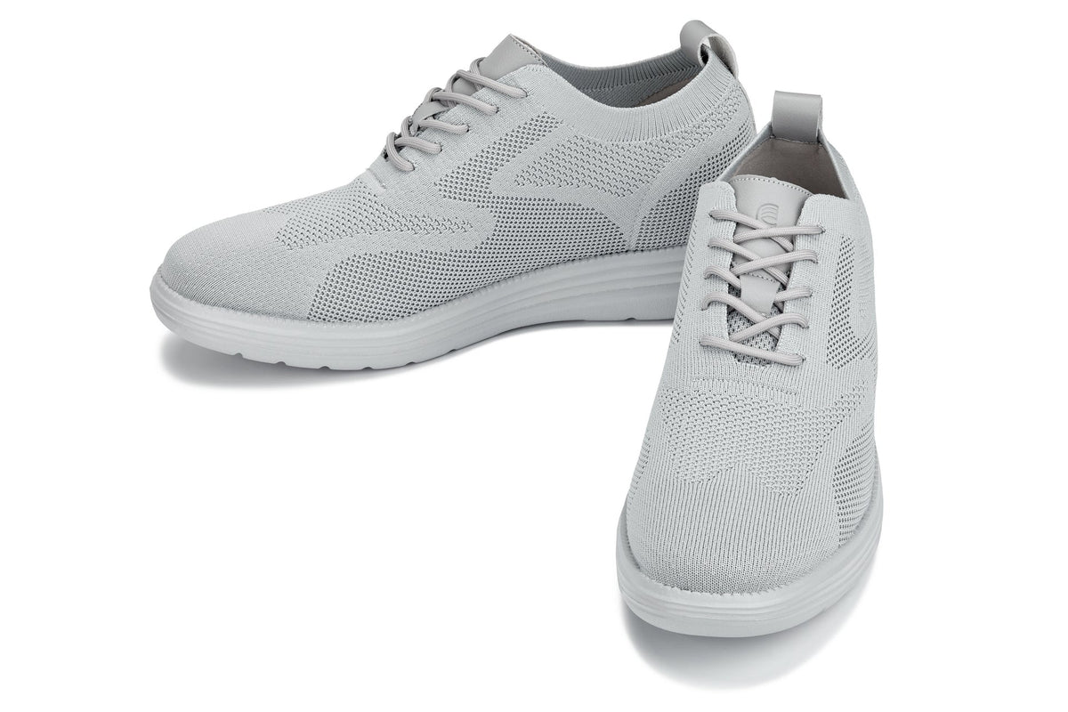 CALTO - X2640 - 2.8 Inches Taller (Pewter/Light Grey Sole) - Lace Up Casual Walker - Lightweight
