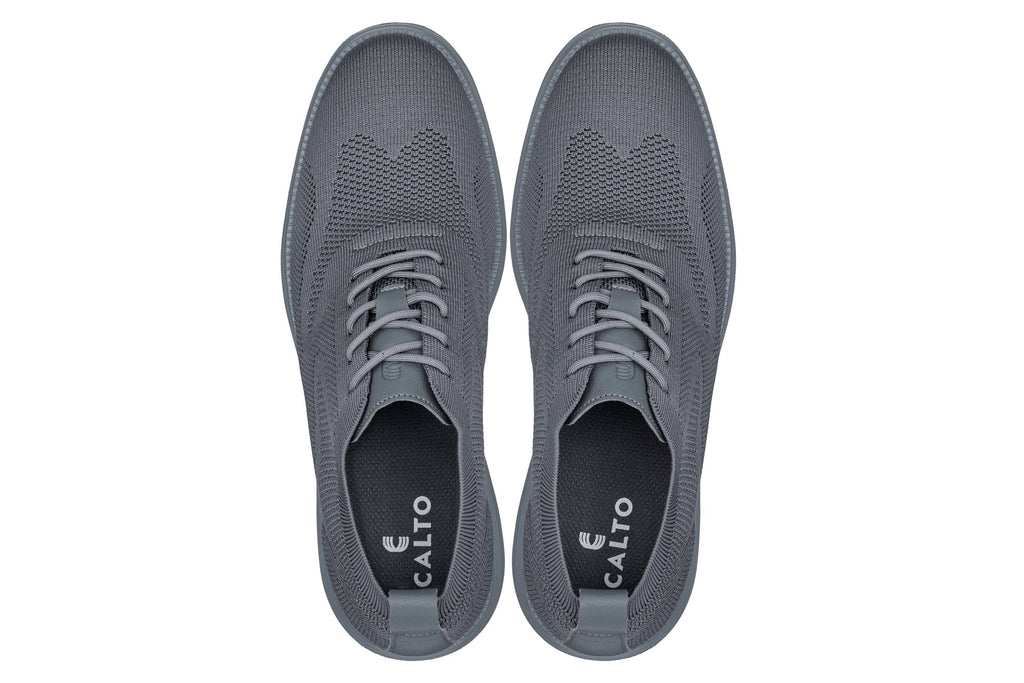 CALTO - X2641 - 2.8 Inches Taller (Iron/Dark Grey Sole) - Lace Up Casual Walker - Lightweight